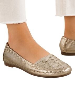 Stuart Weitzman Metallic Gold Leather Loafers Women 8